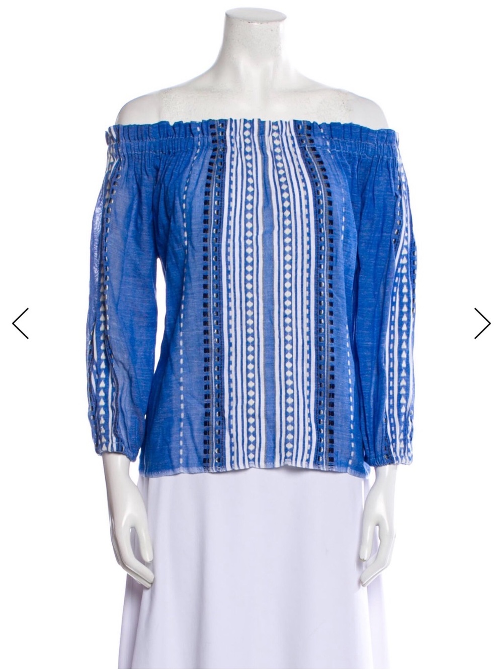 Lemlem Blue Off-Shoulder Embroidered Peasant Blouse